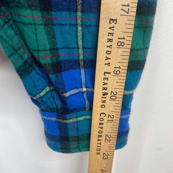Vintage Pendleton Lodge Shirt 70s Wool Flannel Blue Made In USA L Gorpcore FLAW - Picture 11 of 12
